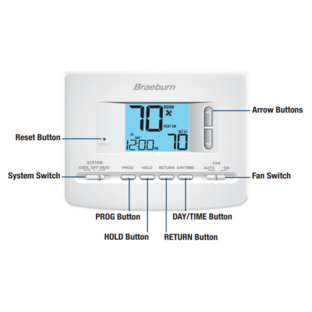 Braeburn 2020NC 5-2 Day Programmable Digital Thermostat 24 VAC 1 Heat/ 1 Cool