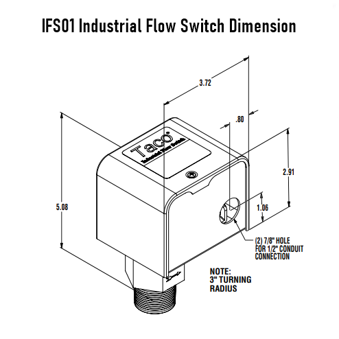 Taco IFS01 Brass Flow Switch Dimension