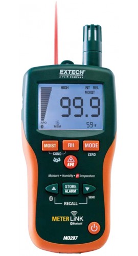 Extech MO297-NISTL Pinless Psychrometer/IR Thermometer & Bluetooth MeterLink with NIST Traceable Certificate