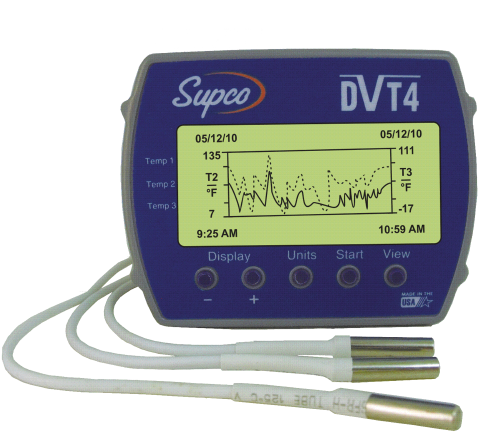 Supco Parts DVT-4 Temperature Data Logger with Display up to 4 Temperatures