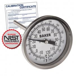 Baker T3004-250 Bimetal Thermometer 0 to 250F (-20 to 120C) with NIST Traceable Certificate